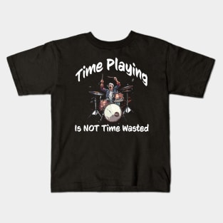 wasted time drumming - dark Kids T-Shirt